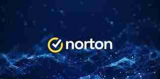 Norton logo on cybersecurity technology and digital data protection concept background