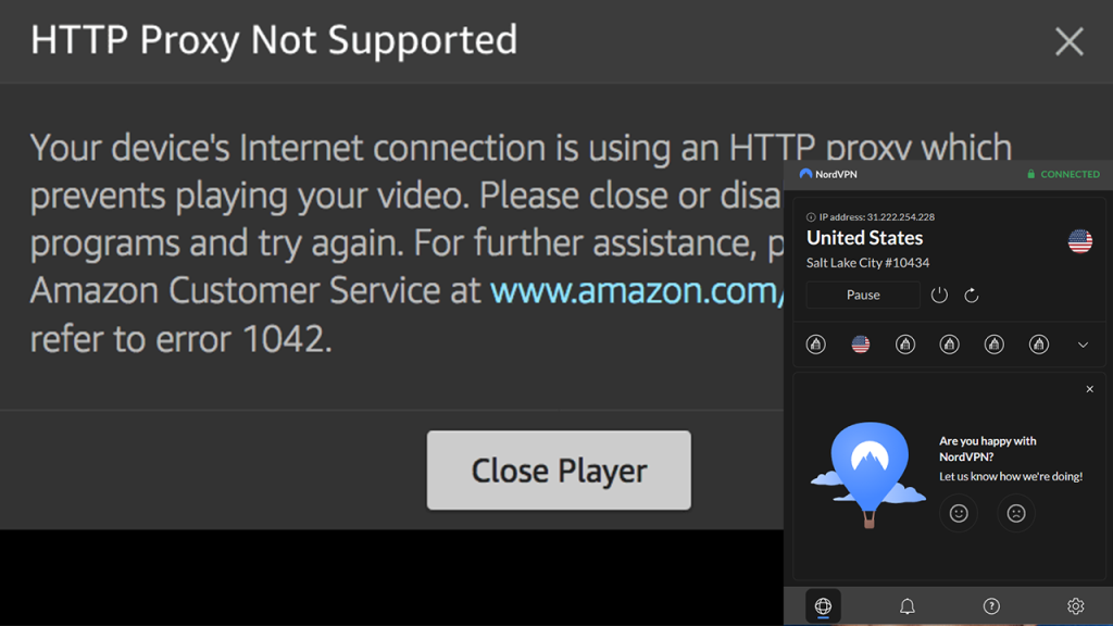 NOrdVPN not working with PRime Video