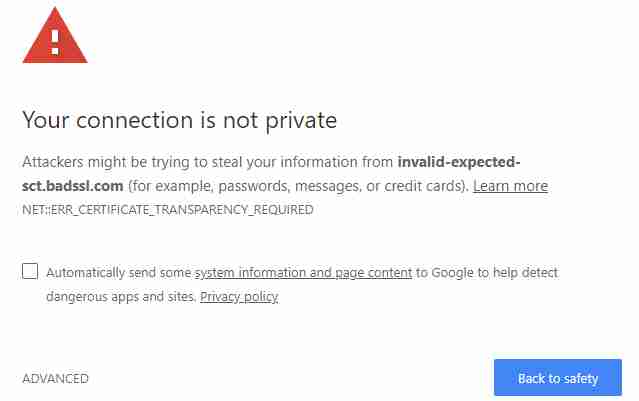 NET ERR CERTIFICATE TRANSPARENCY REQUIRED ERR_CERTIFICATE_TRANSPARENCY_REQUIRED