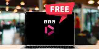 BBC iPlayer logo on laptop screen with free tag
