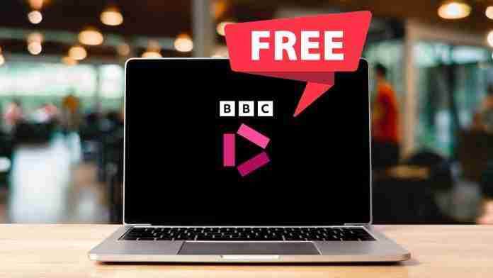 BBC iPlayer logo on laptop screen with free tag