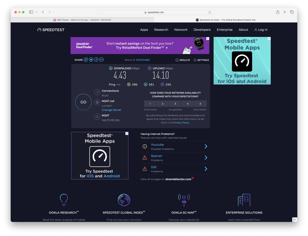 PureVPN review 2025 Speed test