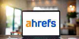 Ahrefs logo on laptop