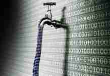 Concept of leaky software, data with a tap sticking out