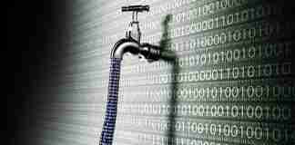 Concept of leaky software, data with a tap sticking out
