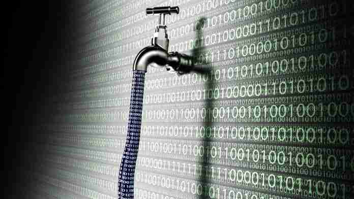 concept of leaky software, data with a tap sticking out Concept of leaky software, data with a tap sticking out