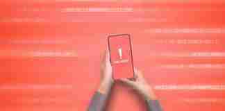 Malware alert on Android smartphone concept