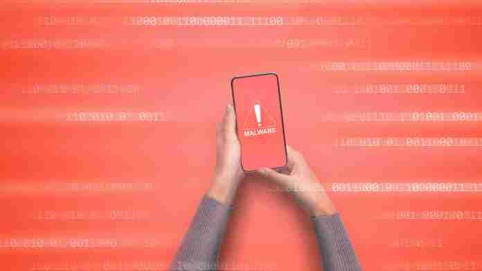 Malware notification. Warning virus alert alarm on screen Malware alert on Android smartphone concept