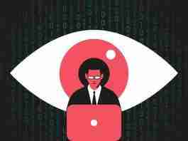 5 ways to spot AI-generated phishing emails (2025) Man on laptop watched by AI eye concept